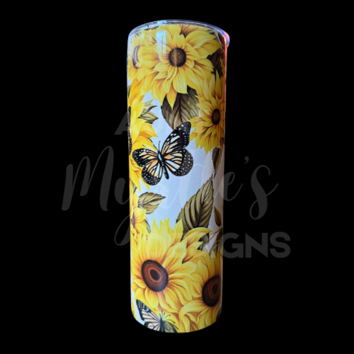 RTS 00846 - Sunflowers and butterflies - 20oz skinny tumbler