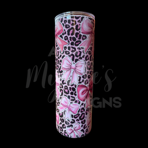 RTS 00843 - Pink bows and leopard print - 20oz skinny tumbler