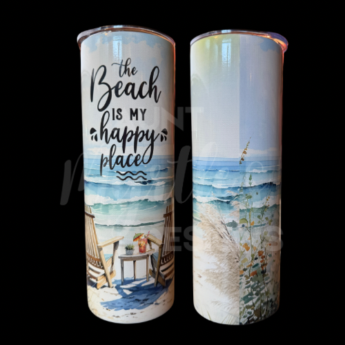 RTS 00845 - The beach is my happy place - 20oz skinny tumbler