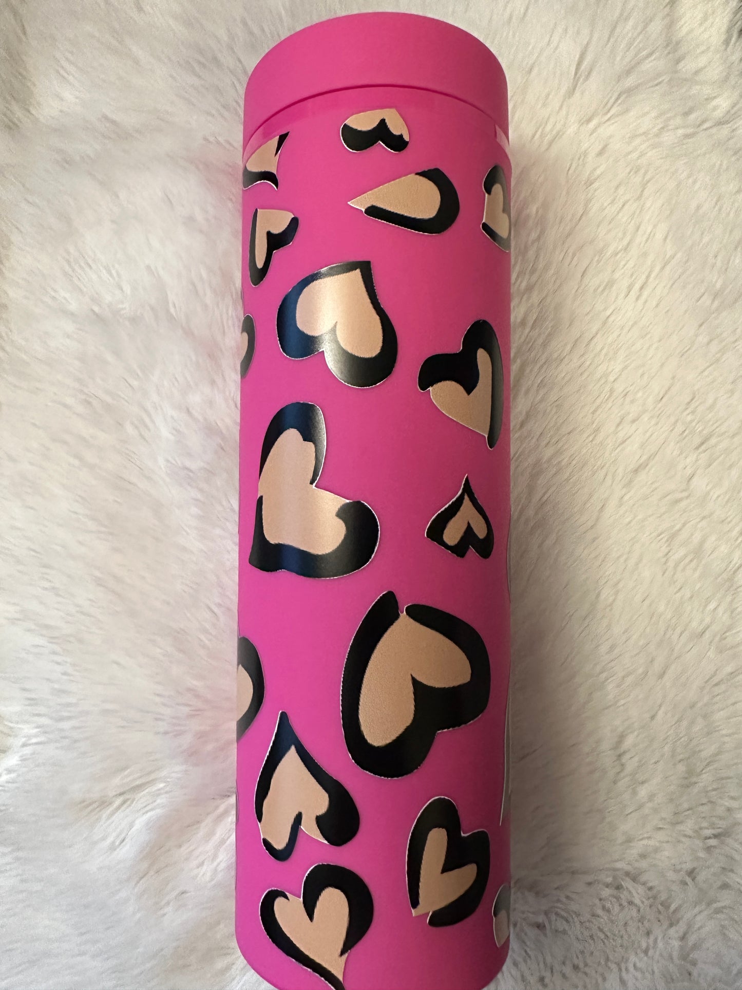 Ready to Ship 00317 - Pink leopard hearts - 24oz acrylic straight tumbler