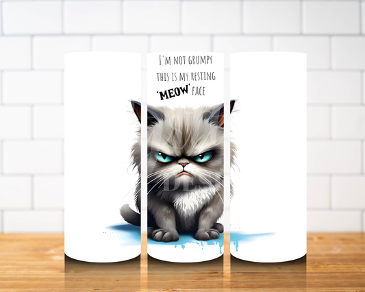 RTS 00502 - Meowy face - 20oz holographic skinny tumbler
