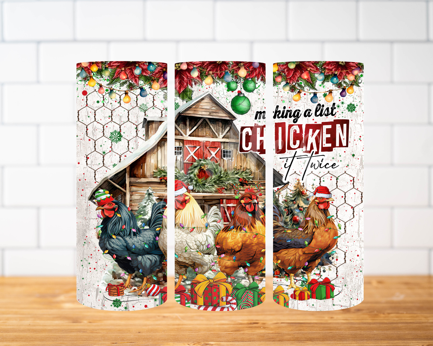RTS 00905- Chicken Christmas - 30oz skinny tumbler