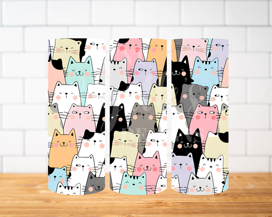 RTS 00675 - Multicolored Cats - 20oz skinny tumbler