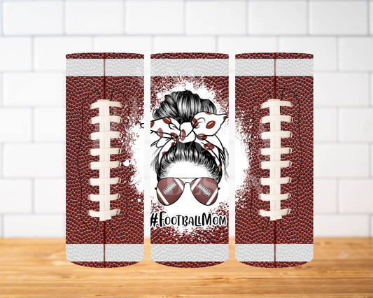 RTS 00337 - #Football Mom messy bun - 30oz skinny tumbler