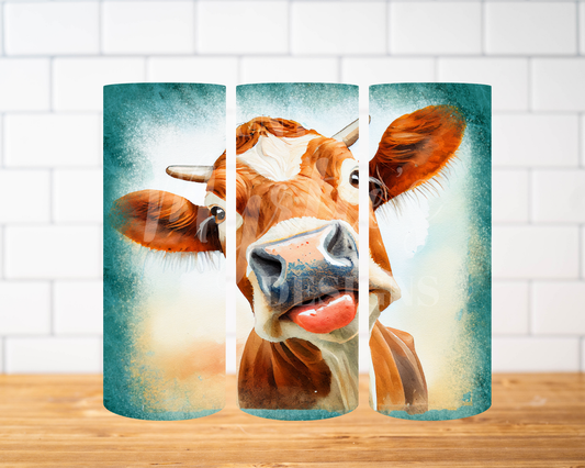 RTS 00521 - Cow tongue out - 20oz skinny tumbler