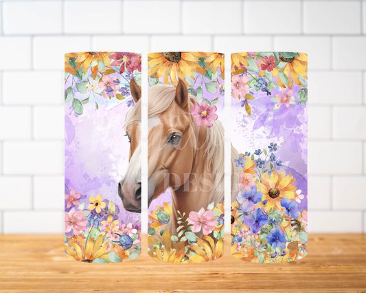 RTS 00639 - Tan horse with flowers - 20oz skinny tumbler