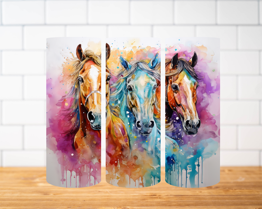 RTS 00515 - Watercolor horses - 20oz skinny tumbler