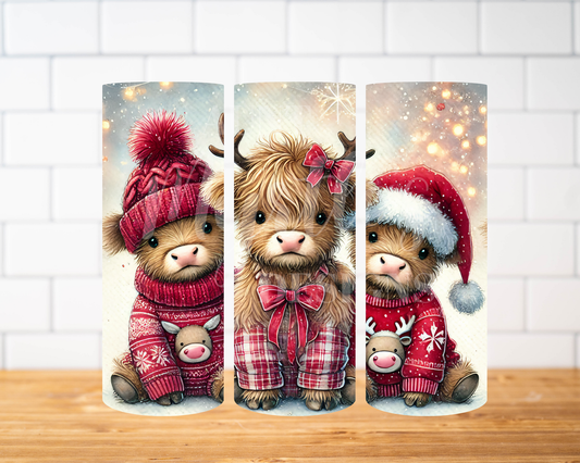 RTS 00930 - Christmas spirit highlands - 20oz skinny tumbler