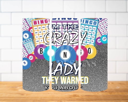 RTS 00592 - Crazy bingo lady - 30oz skinny tumbler
