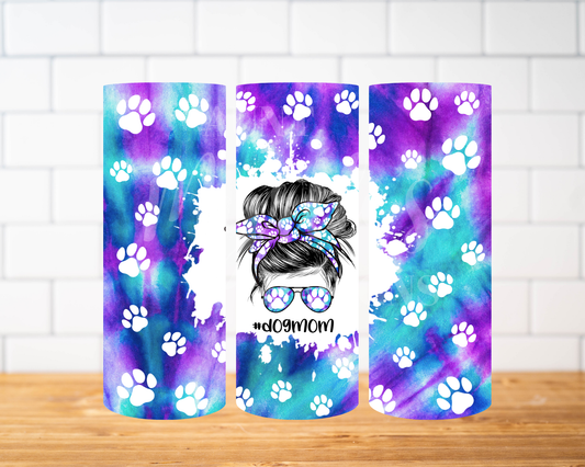 RTS 00838 - #dogmom purple/blue tye dye - 30oz skinny tumbler