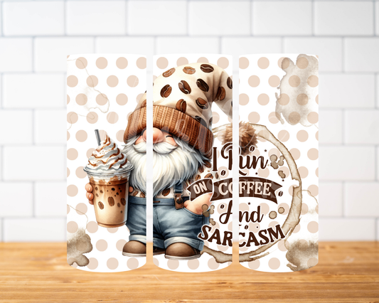 RTS 00899 - Running on coffee and sarcasm gnome - 20oz skinny tumbler