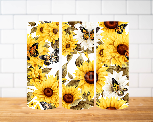 RTS 00846 - Sunflowers and butterflies - 20oz skinny tumbler