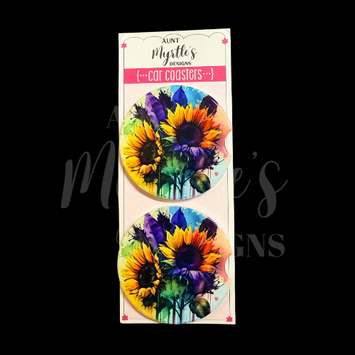 Car Coaster - Sunflowers with paint drip