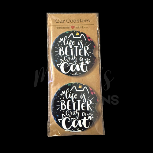 Car Coaster - Life is better with a cat