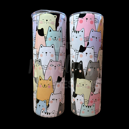 RTS 00675 - Multicolored Cats - 20oz skinny tumbler