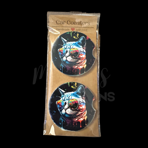 Car Coaster - Neon cool cat side view