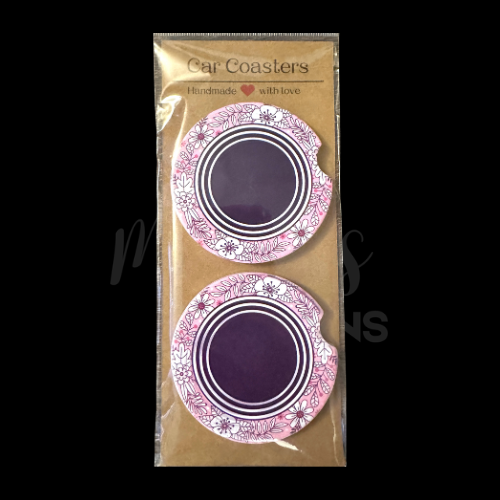 Car Coaster - Purple circle with flowers